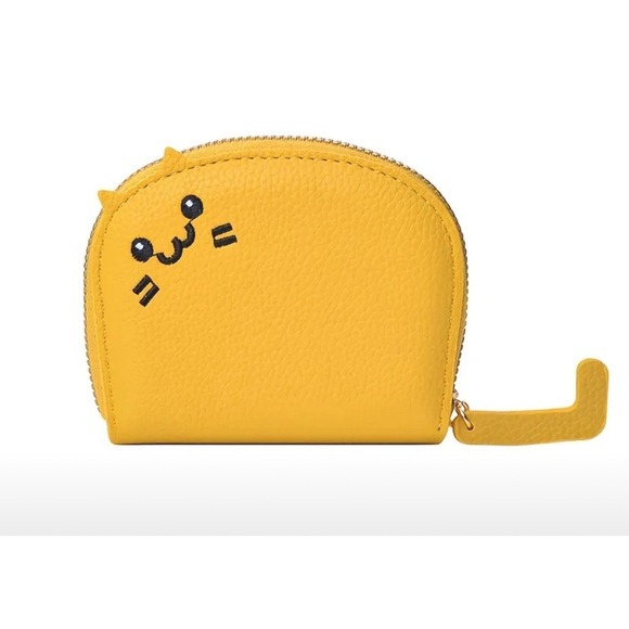 Cat Card Case Coin Purse Card Holder,Cute Faux Leather Wallet Gold Yellow New - Picture 1 of 3